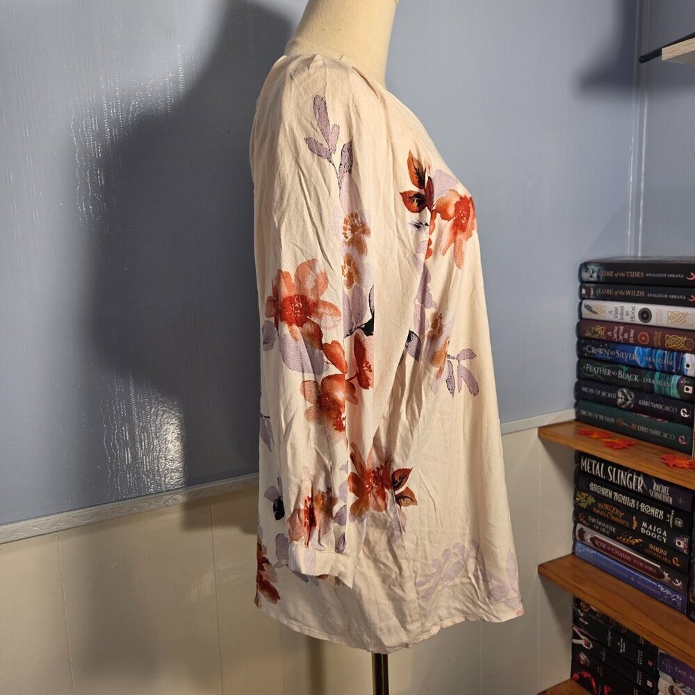 Papermoon Medium Off White Floral 3/4 Sleeve Summer Casual Chiffon Blouse - Picture 4 of 10